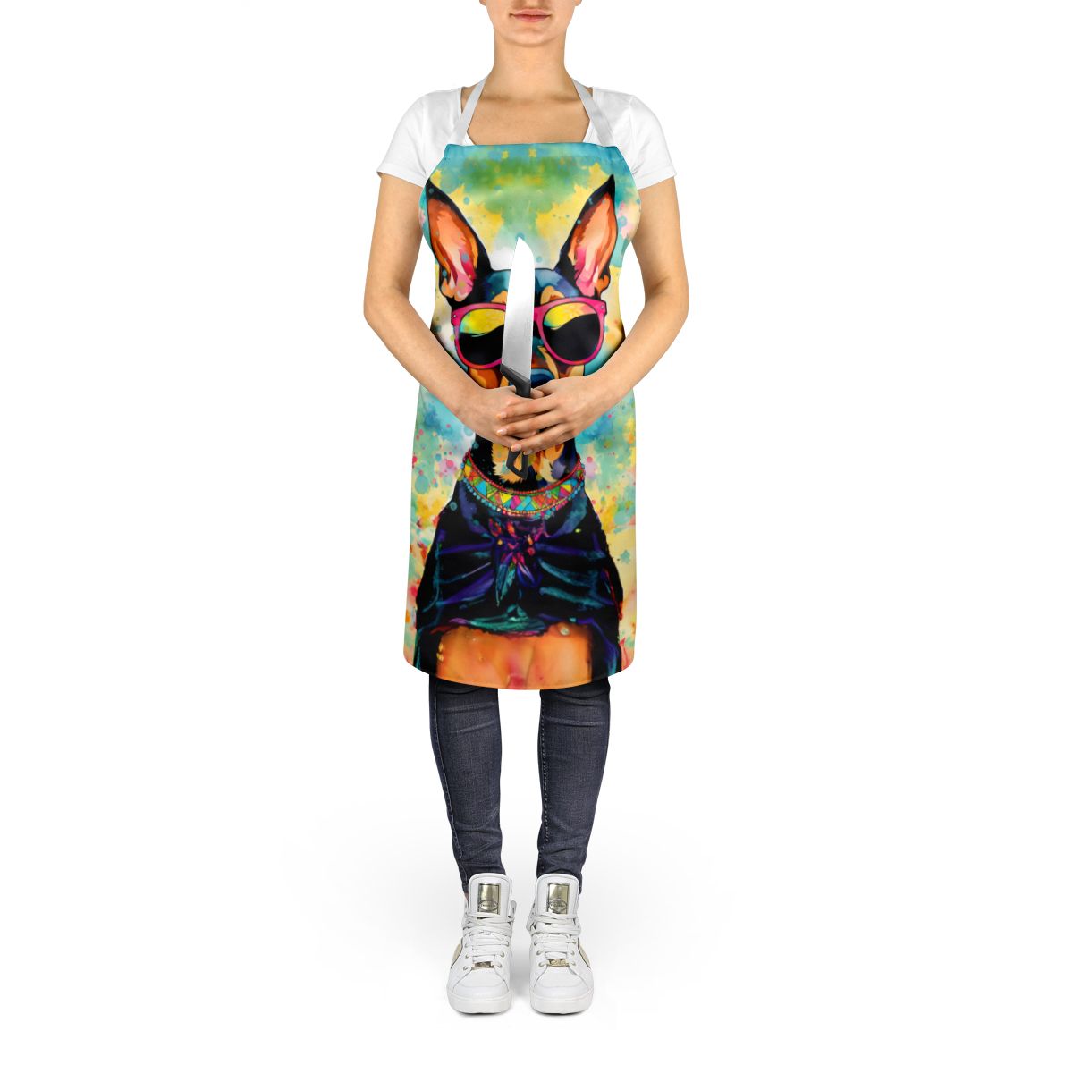 Doberman Pinscher Hippie Dawg Apron Cooking Kitchen Server Baking Crafts Gardening for Adult Women Men, Unisex, Large, Multicolor