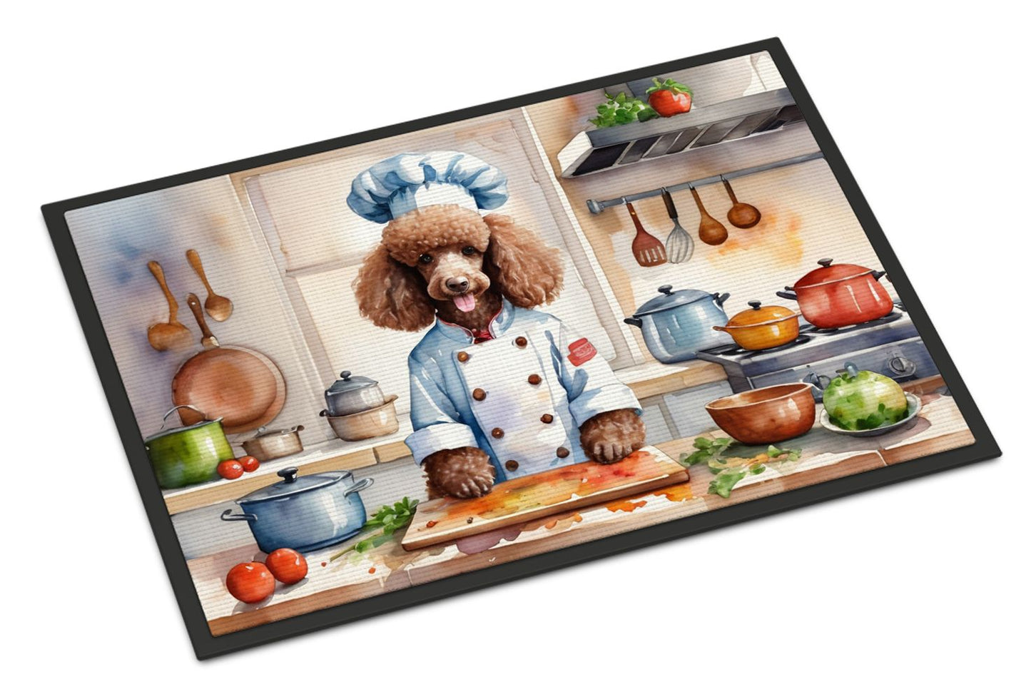 NEW Chocolate Poodle The Chef Doormat Front Door Mat Indoor Outdoor Rugs for Entryway, Non Slip Washable Low Pile, 18H X 27W