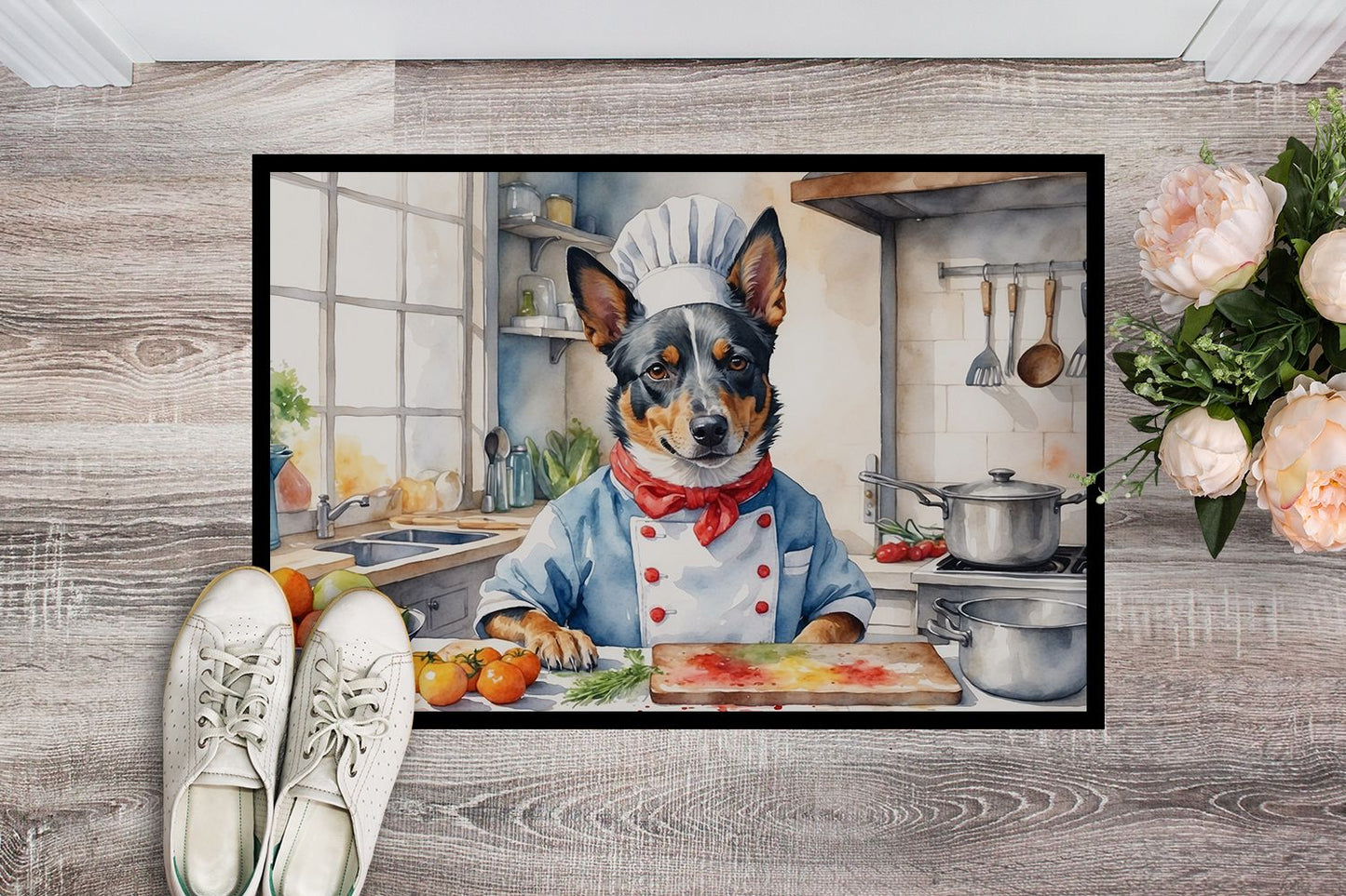 Australian Cattle Dog The Chef Doormat Front Door Mat Indoor Outdoor Rugs for Entryway, Non Slip Washable Low Pile, 24H X 36W