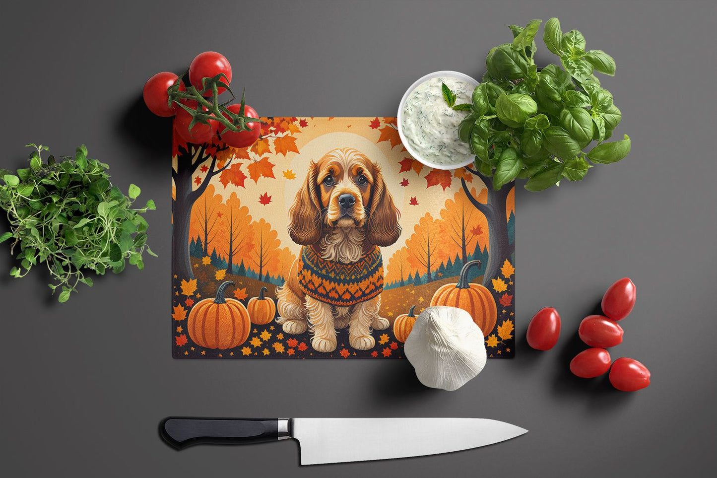 NEW Cocker Spaniel Fall Glass Cutting Board Decorative Tempered Glass Kitchen Cutting and Serving Board Large Size Chopping Board