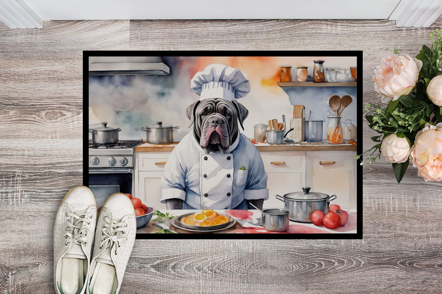 Neapolitan Mastiff The Chef Doormat Front Door Mat Indoor Outdoor Rugs for Entryway, Non Slip Washable Low Pile, 24H X 36W