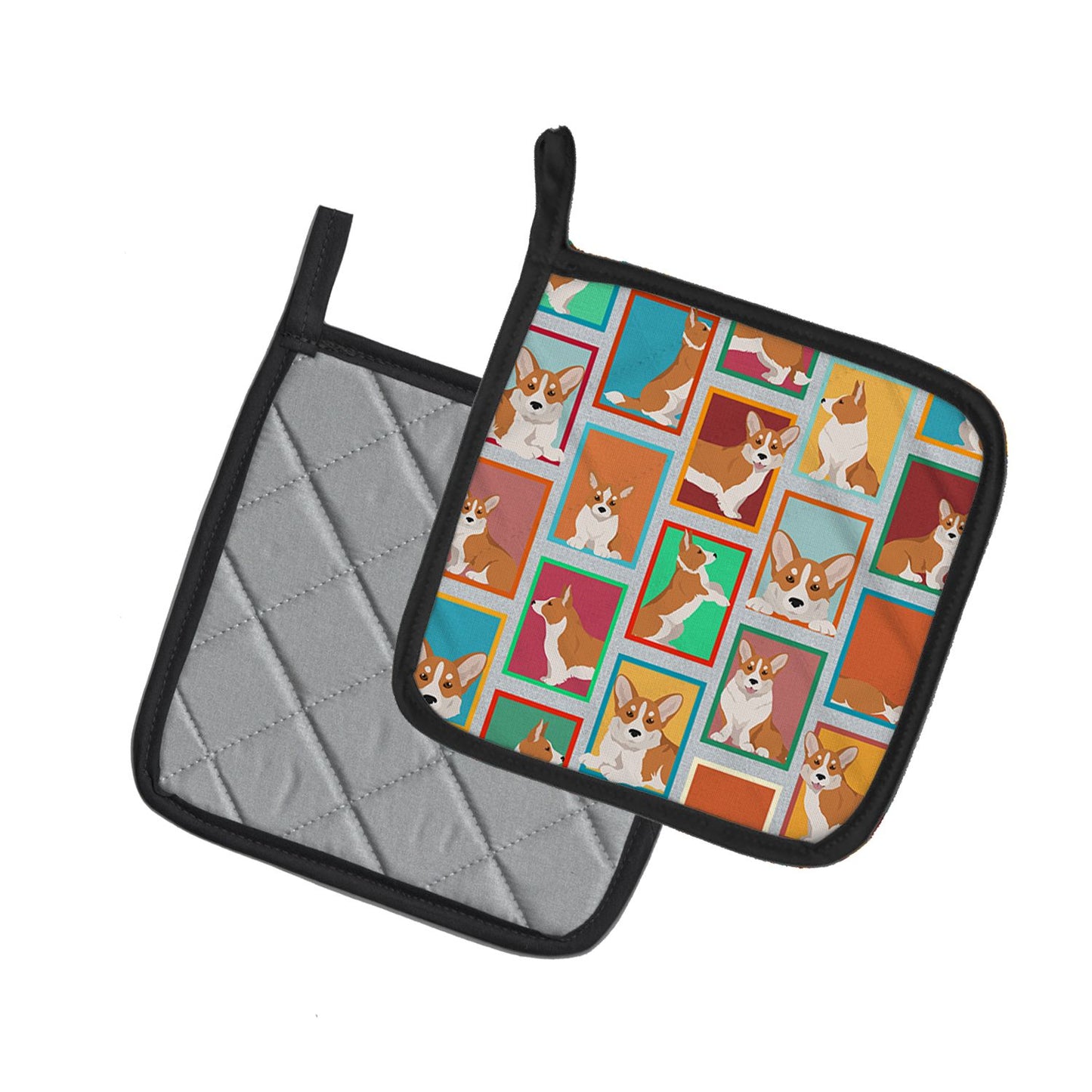 Lots of Red Cardigan Corgi Pair of Pot Holders Kitchen Heat Resistant Pot Holders Sets Oven Hot Pads for Cooking Baking BBQ, 7 1/2 x 7 1/2