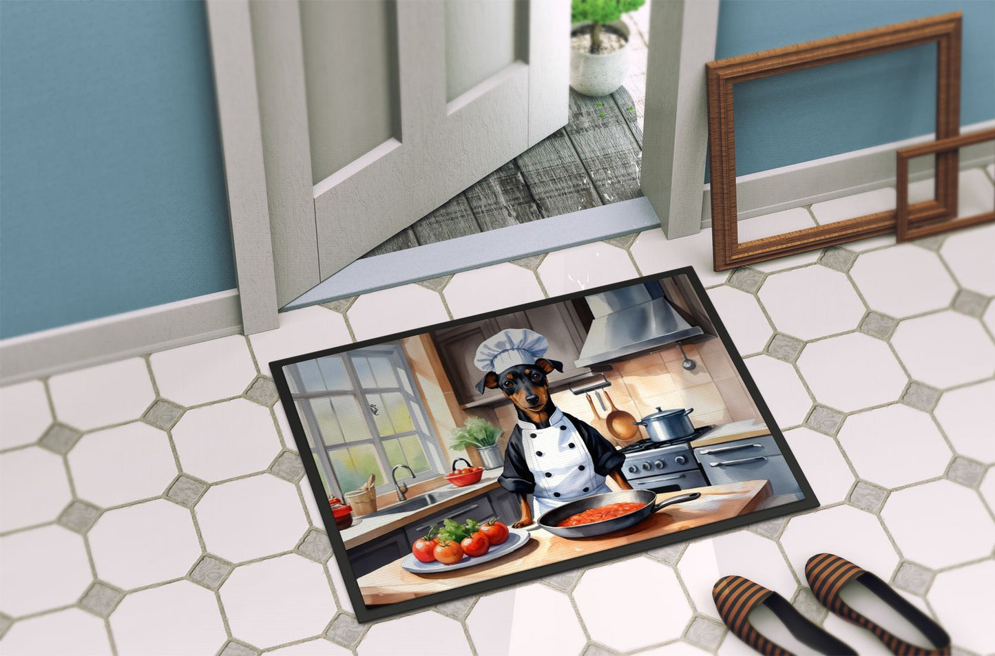 Manchester Terrier The Chef Doormat Front Door Mat Indoor Outdoor Rugs for Entryway, Non Slip Washable Low Pile, 24H X 36W