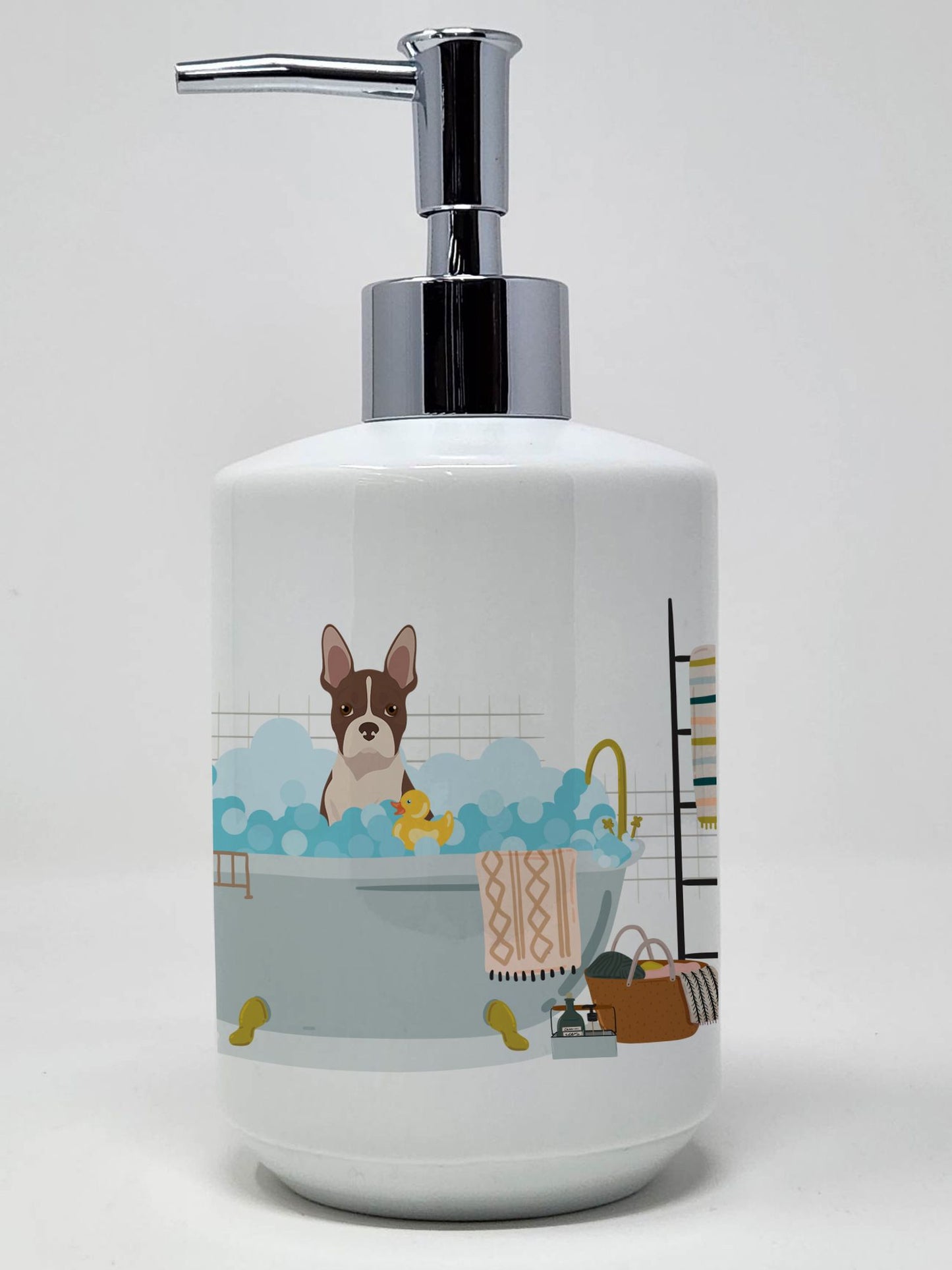 Red Boston Terrier Ceramic Soap Dispenser Hand Soap Dispenser Pump Bottles for Bathroom Kitchen, Empty Refillable Liquid Soap Container