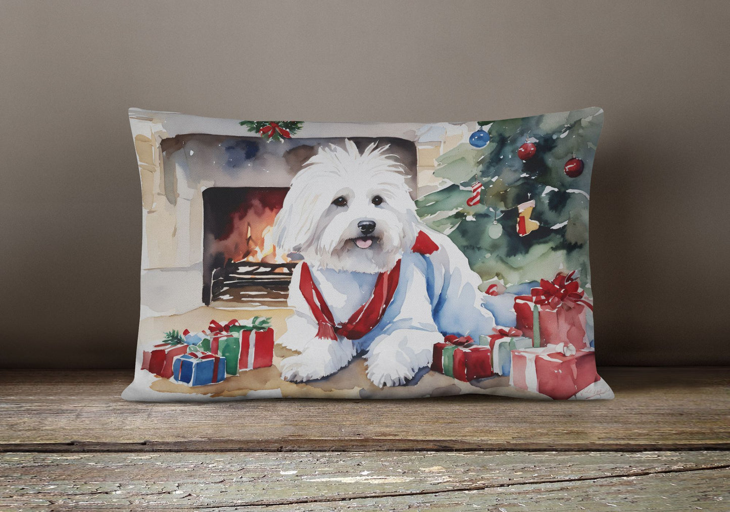 Cozy Christmas Throw Pillow Throw Pillow for Indoor Couch Bed Outdoor Patio Washable, Coton De Tulear 2640,12Hx16W