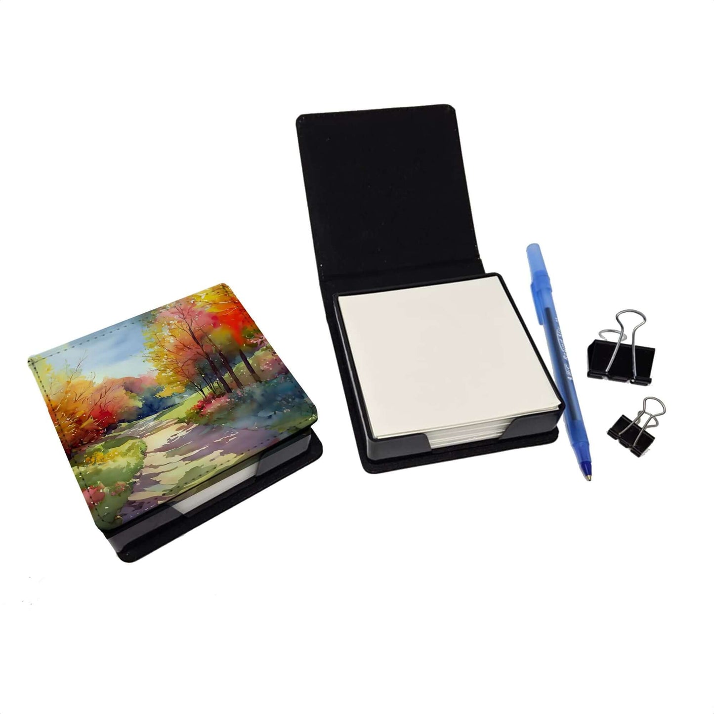 North Carolina Dogwoods in Watercolor PU Leather Note Paper Holder with Artist-Designed Cover, Desk Accessory, Office Gift