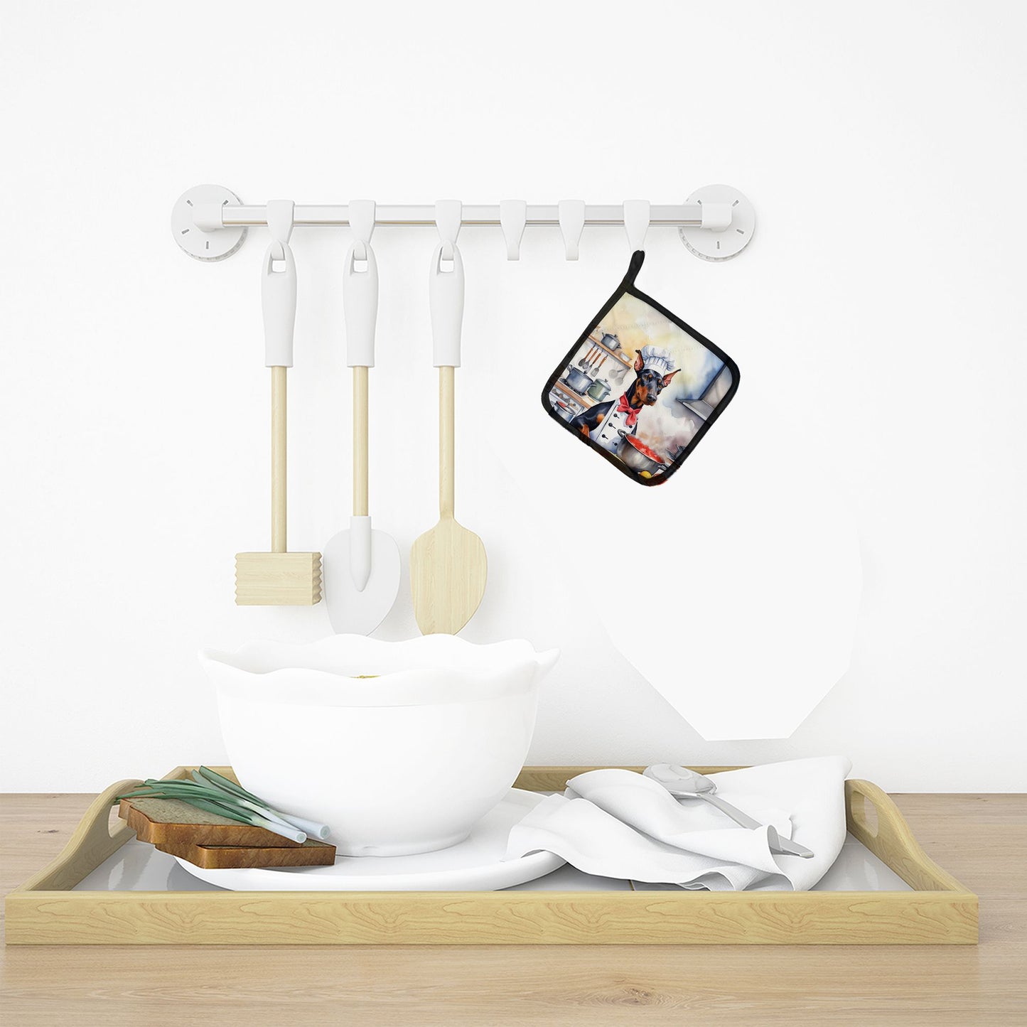 Doberman Pinscher The Chef Pair of Pot Holders Kitchen Heat Resistant Pot Holders Sets Oven Hot Pads for Cooking Baking BBQ, 7 1/2 x 7 1/2