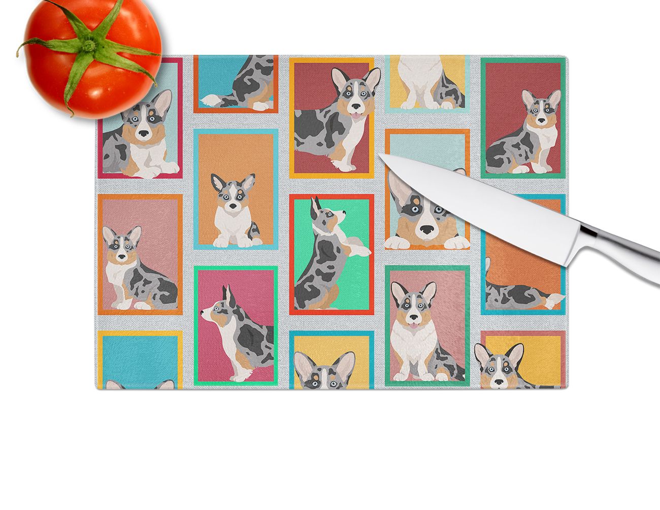 NEW Lots of Blue Merle Welsh Cardigan Corgi Glass Cutting Board Decorative Tempered Glass Kitchen Cutting and Serving Board Large Size Chopping Board