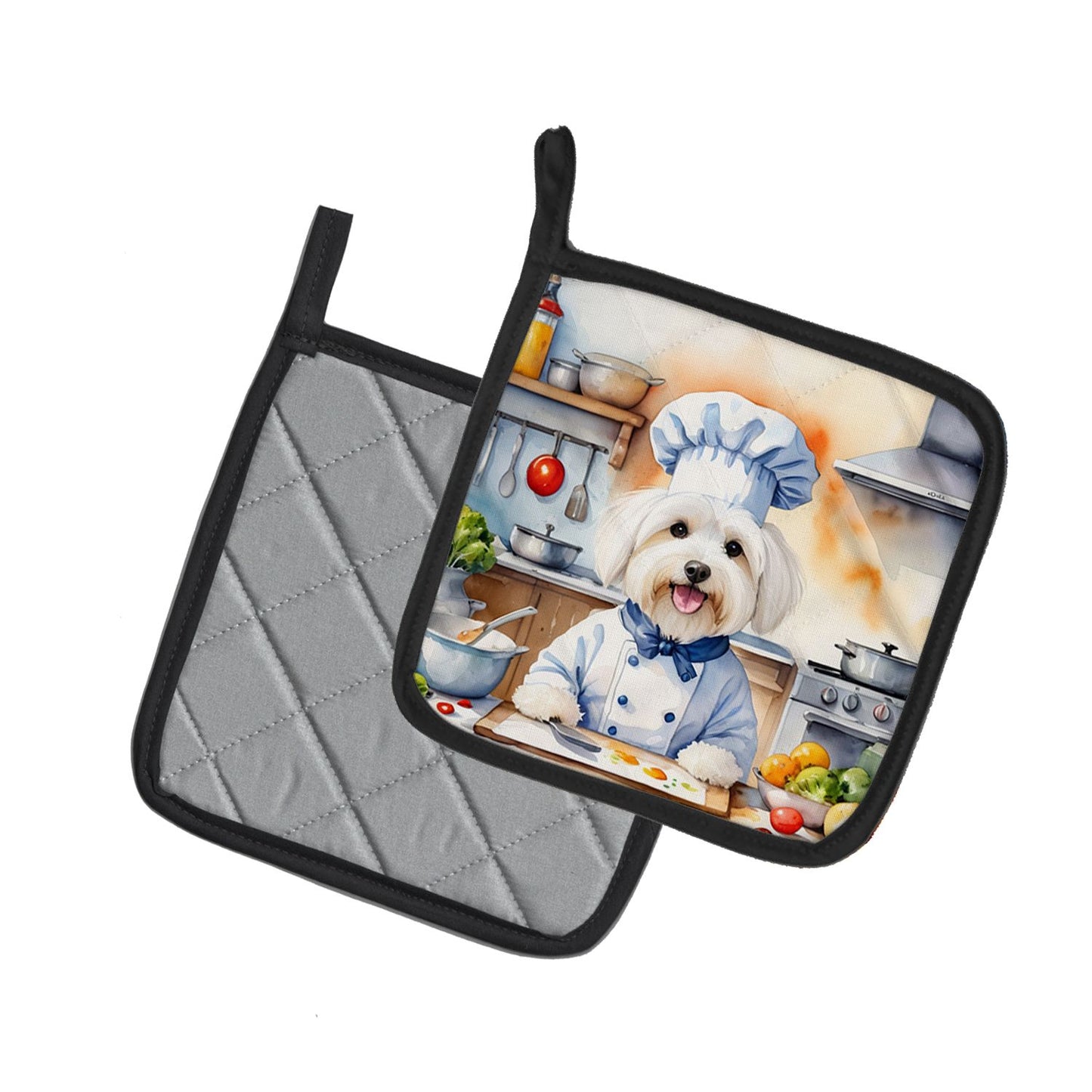 Coton de Tulear The Chef Pair of Pot Holders Kitchen Heat Resistant Pot Holders Sets Oven Hot Pads for Cooking Baking BBQ, 7 1/2 x 7 1/2