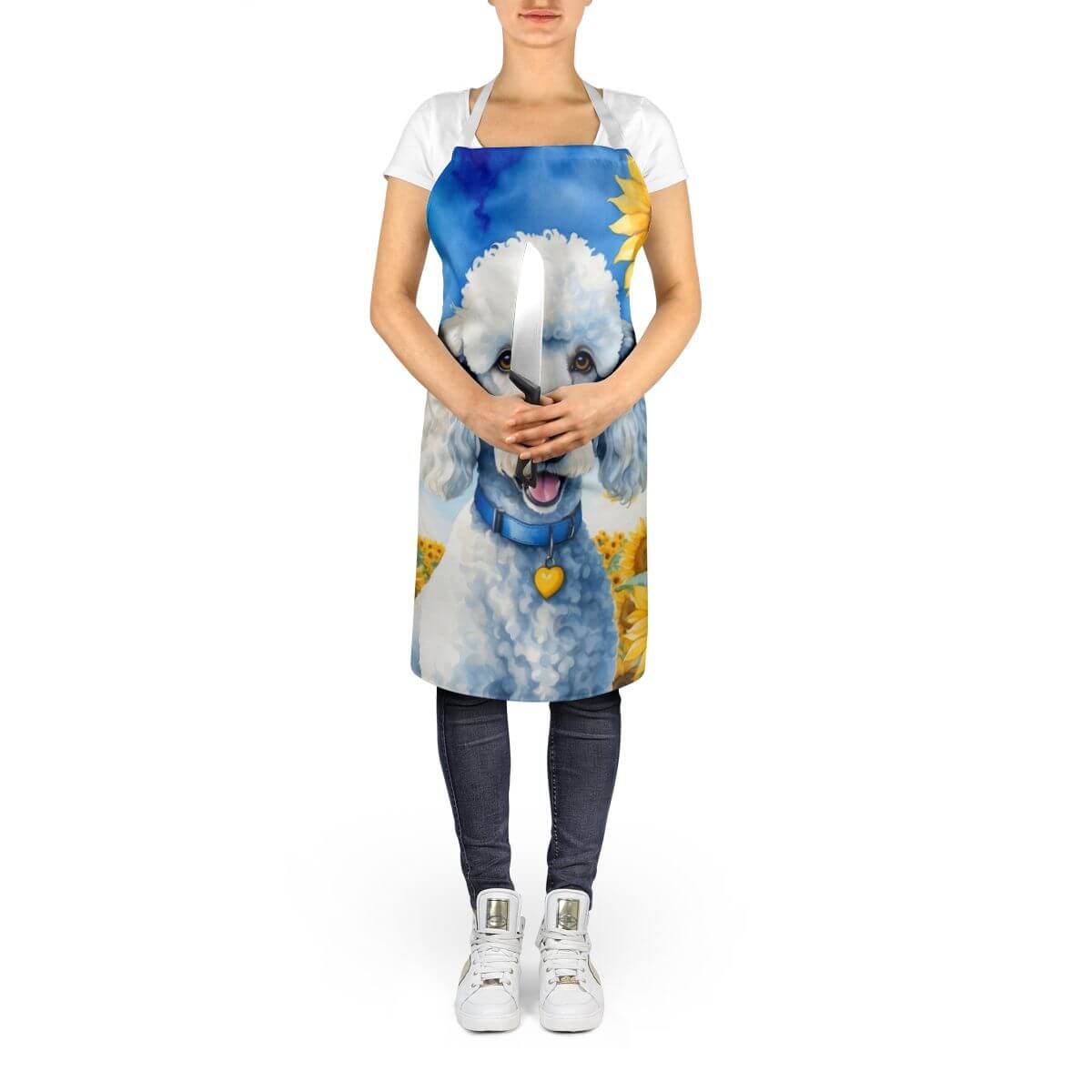 White Poodle in Sunflowers Apron Cooking Kitchen Server Baking Crafts Gardening for Adult Women Men, Unisex, Large, Multicolor