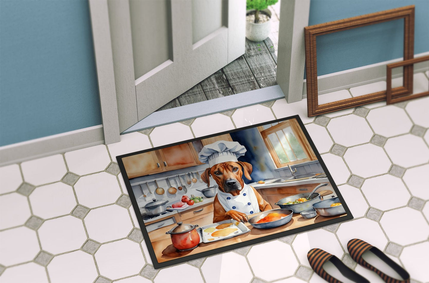 NEW Rhodesian Ridgeback The Chef Doormat Front Door Mat Indoor Outdoor Rugs for Entryway, Non Slip Washable Low Pile, 18H X 27W