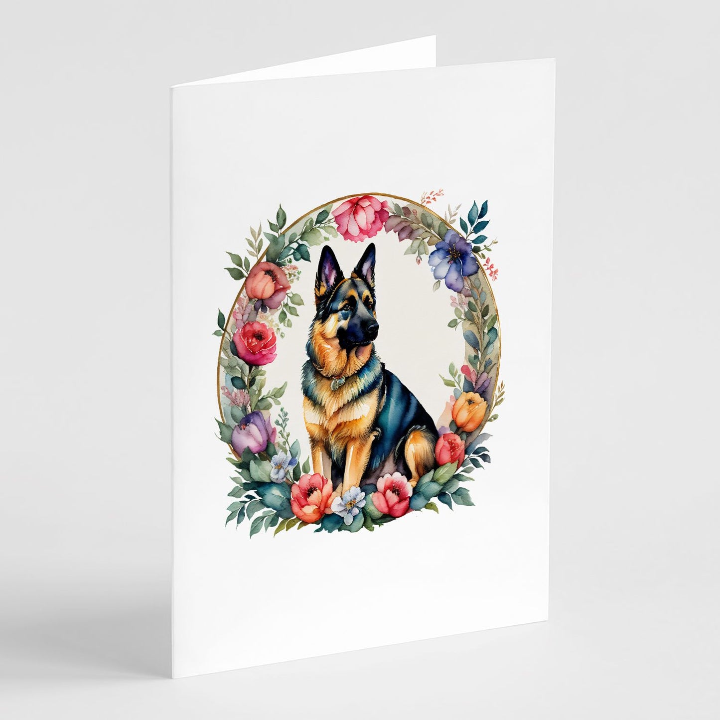 German Shepherd and Flowers Greeting Cards Pack of 8 Blank Cards with Envelopes Whimsical A7 Size 5x7 Blank Note Cards