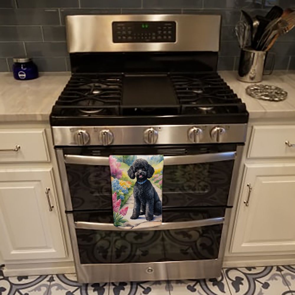 Black Poodle Spring Path Kitchen Towel Dish Cloths Guest Hand Towel Decorative Bathroom Towel for Face,Tea, Dishcloth, Kitchen and Bath
