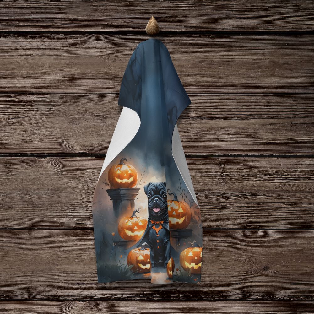 Black Pug Puppy Halloween Kitchen Towel Dish Cloths Guest Hand Towel Decorative Bathroom Towel for Face,Tea, Dishcloth, Kitchen and Bath
