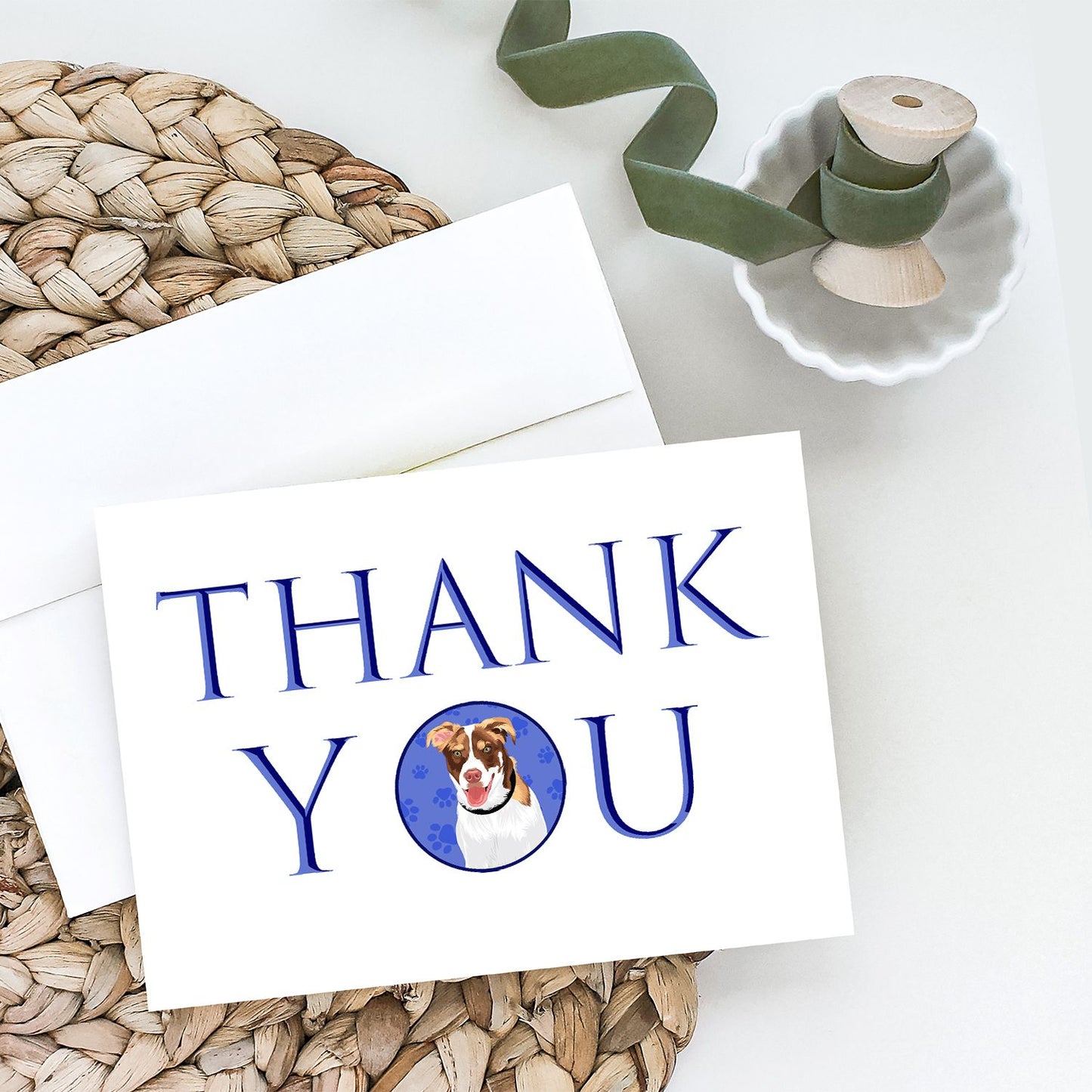 Australian Shepherd Red and White #2 Thank You Greeting Cards Pack of 8 Blank Cards with Envelopes Whimsical A7 Size 5x7 Blank Note Cards