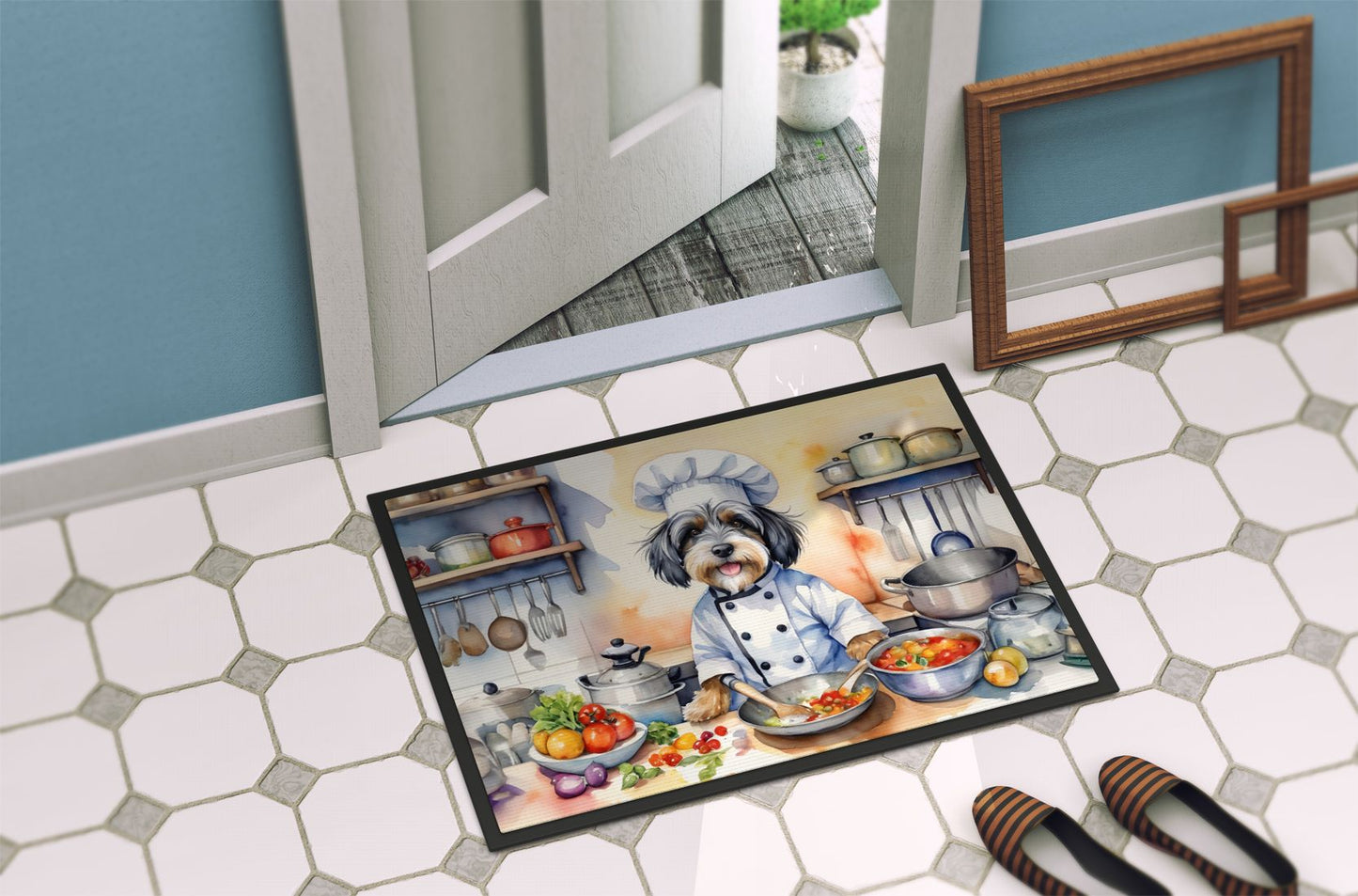 NEW Tibetan Terrier The Chef Doormat Front Door Mat Indoor Outdoor Rugs for Entryway, Non Slip Washable Low Pile, 18H X 27W