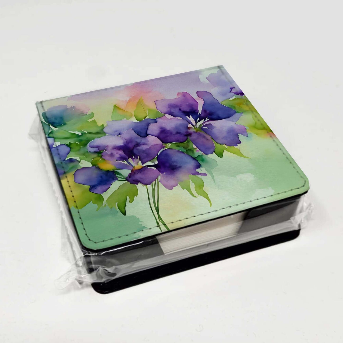 New Jersey Violet in Watercolor PU Leather Note Paper Holder with Artist-Designed Cover, Desk Accessory, Office Gift