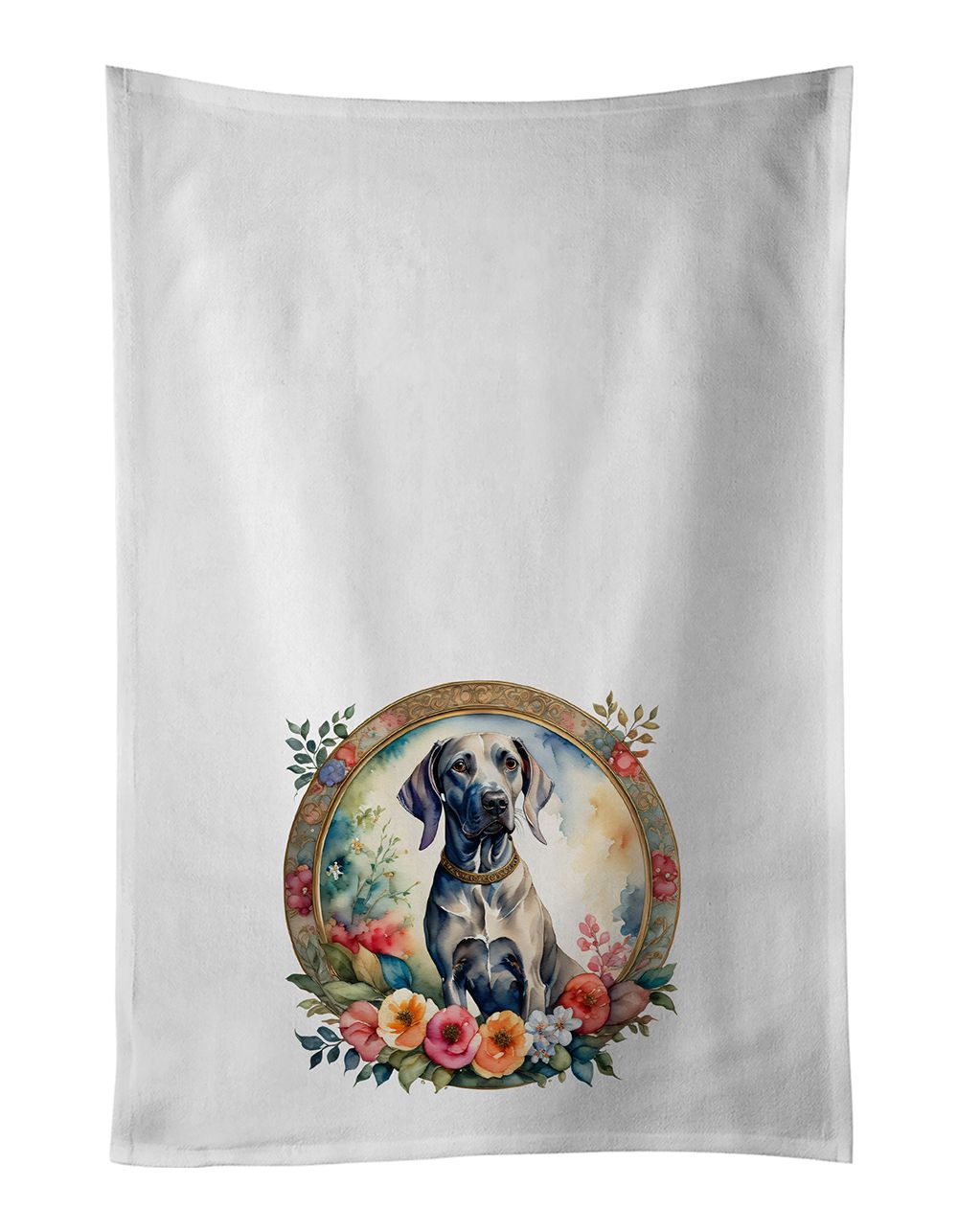 Weimaraner and Flowers Kitchen Towel Set of 2 White Dish Towels Decorative Bathroom Hand towel for Hand, Face, Hair, Yoga, Tea, Dishcloth, 19 X 28", White