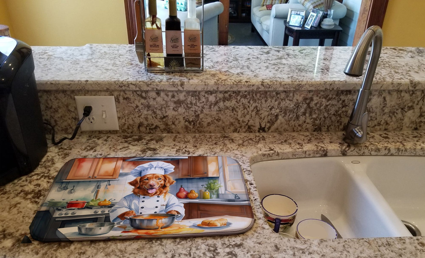 Nova Scotia Duck Tolling Retriever The Chef Dish Drying Mat Absorbent Dish Drying Mat Pad for Kitchen Counter Dish Drainer Mat for Countertop, 14 x 21", Multicolor