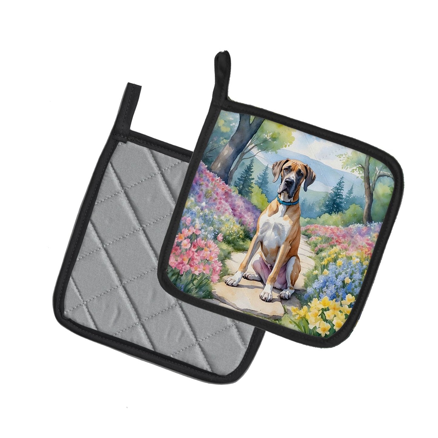 Great Dane Spring Path Pair of Pot Holders Kitchen Heat Resistant Pot Holders Sets Oven Hot Pads for Cooking Baking BBQ, 7 1/2 x 7 1/2