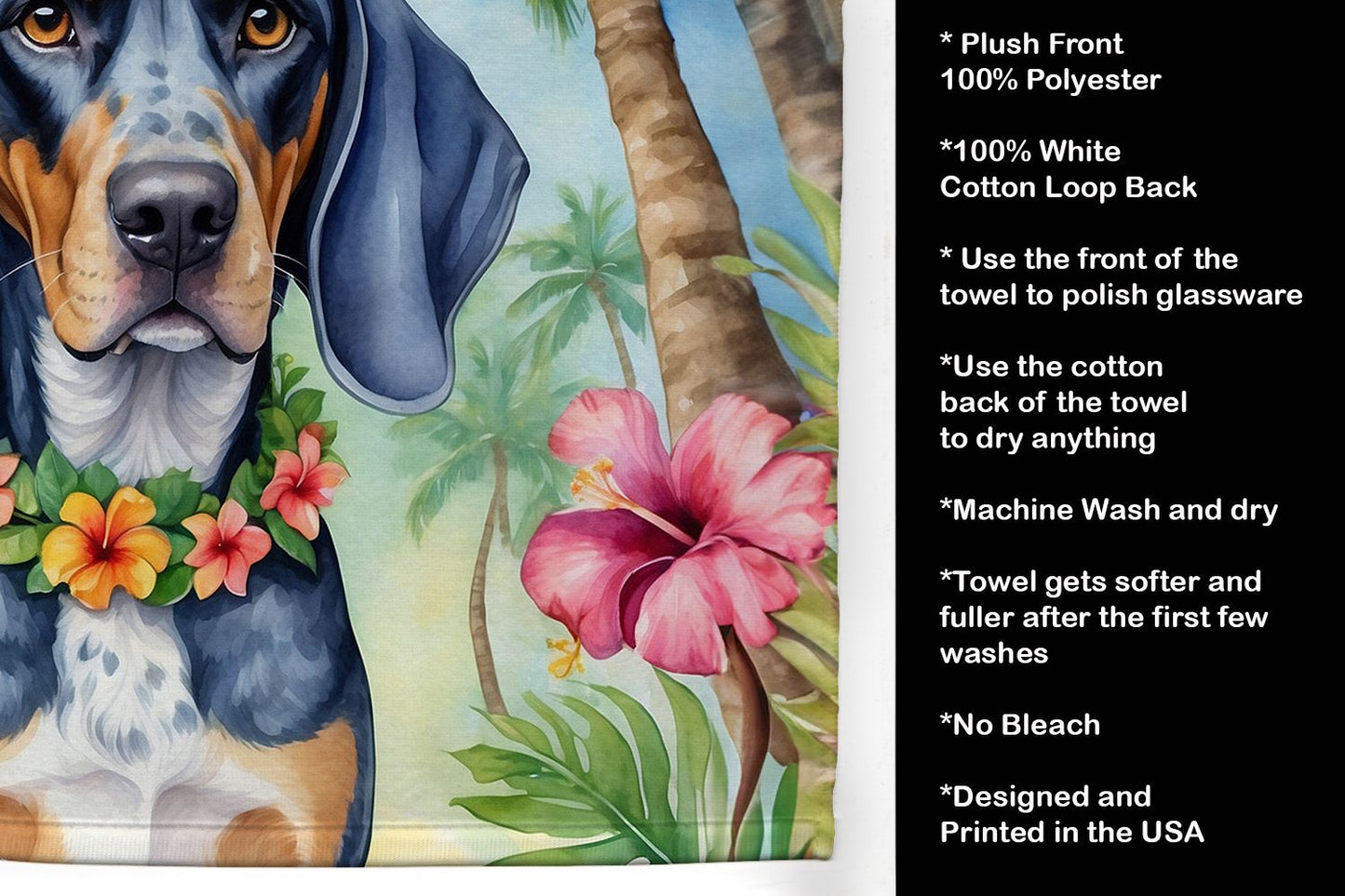 Bluetick Coonhound Luau Kitchen Towel Dish Cloths Guest Hand Towel Decorative Bathroom Towel for Face,Tea, Dishcloth, Kitchen and Bath