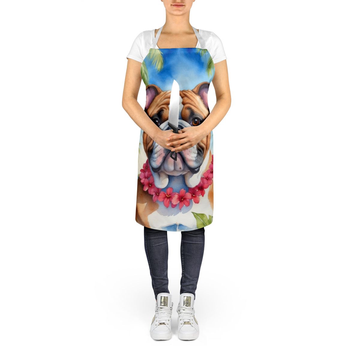 English Bulldog Luau Apron Cooking Kitchen Server Baking Crafts Gardening for Adult Women Men, Unisex, Large, Multicolor