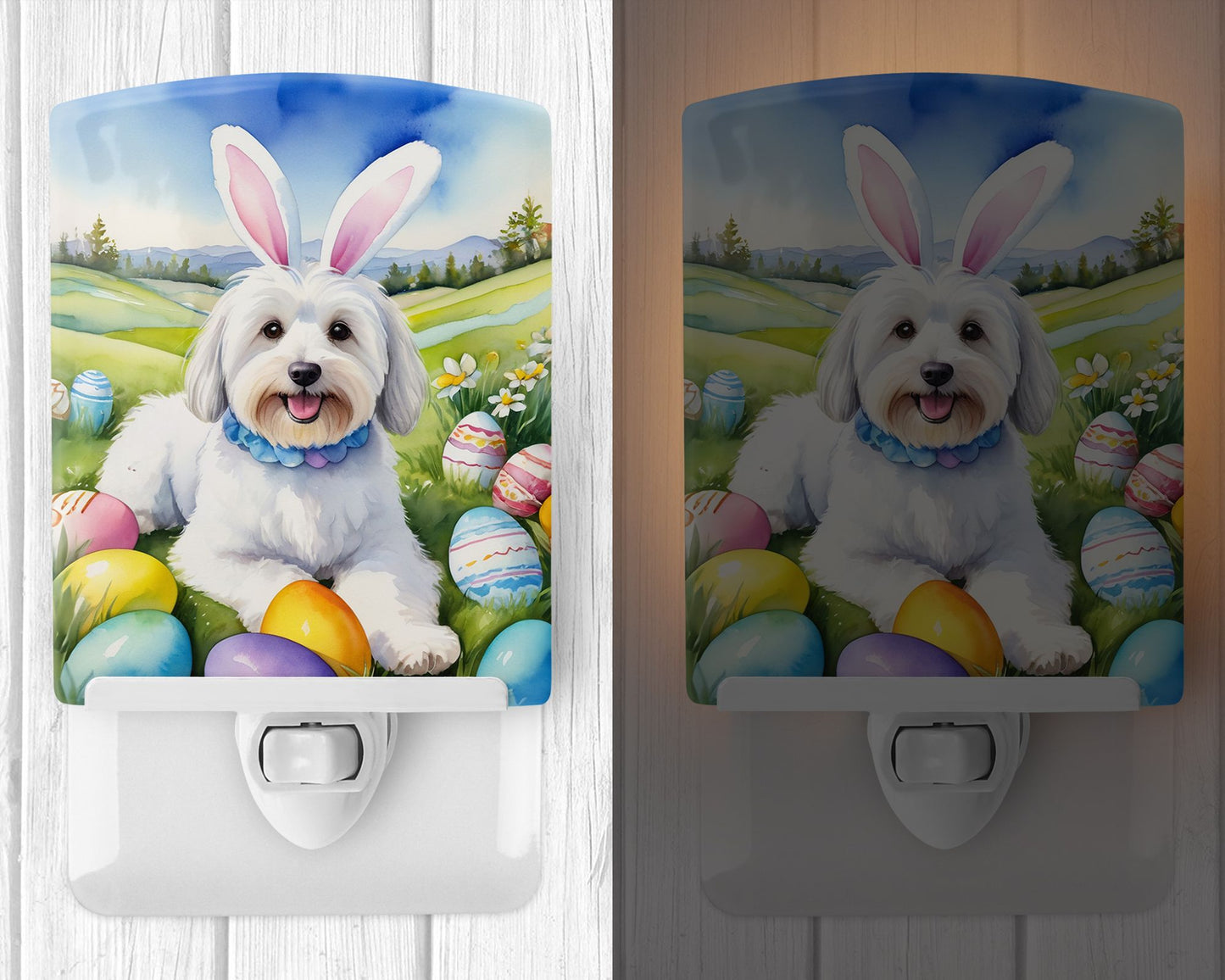 NEW Coton de Tulear Easter Egg Hunt Ceramic Night Light Compact, UL-Certified, Ideal for Bedroom, Bathroom, Nursery, Hallway, Kitchen, 6x4x3, Multicolor