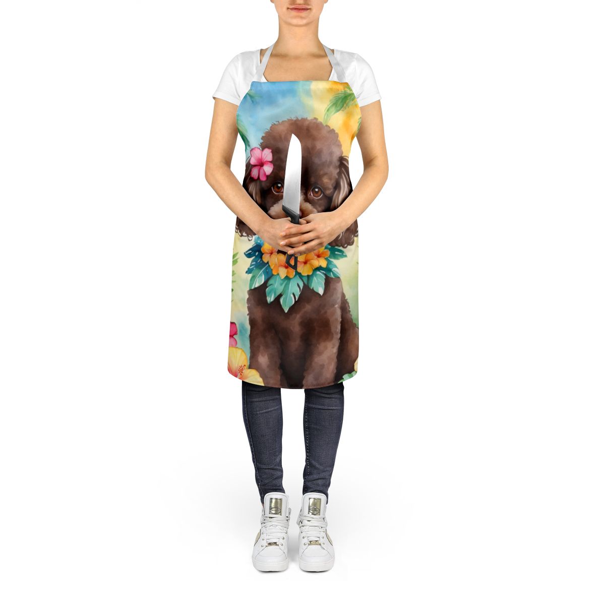 Chocolate Poodle Luau Apron Cooking Kitchen Server Baking Crafts Gardening for Adult Women Men, Unisex, Large, Multicolor
