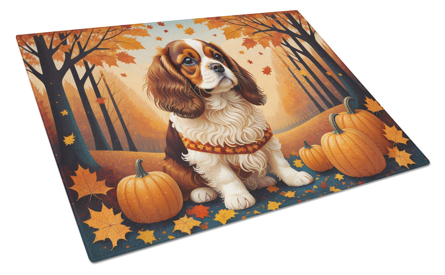 NEW Cavalier Spaniel Fall Glass Cutting Board Decorative Tempered Glass Kitchen Cutting and Serving Board Large Size Chopping Board