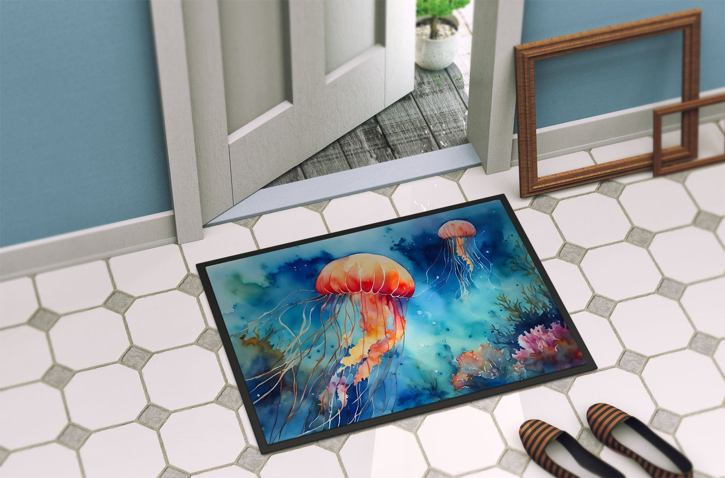Jellyfish Doormat Front Door Mat Indoor Outdoor Rugs for Entryway, Non Slip Washable Low Pile, 24H X 36W