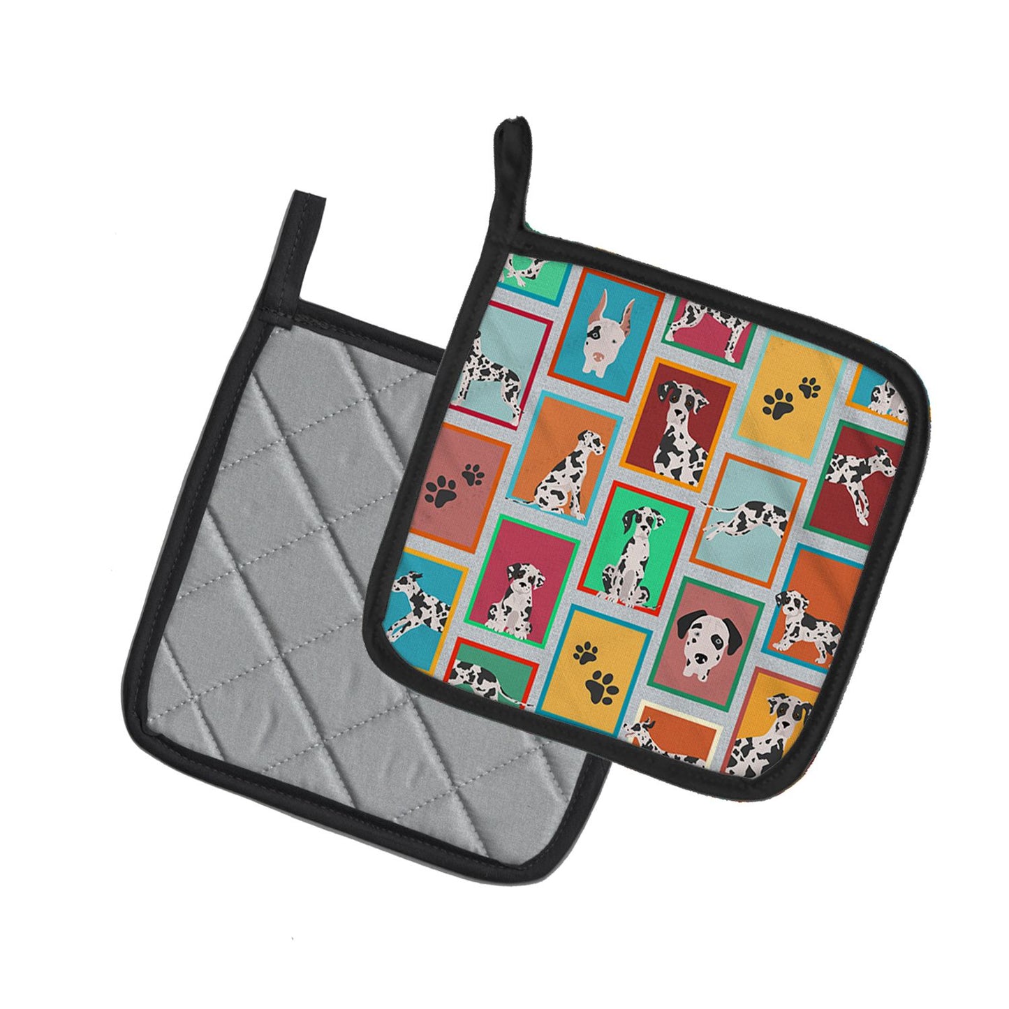 Lots of Harlequin Natural Ears Great Dane Pair of Pot Holders Kitchen Heat Resistant Pot Holders Sets Oven Hot Pads for Cooking Baking BBQ, 7 1/2 x 7 1/2