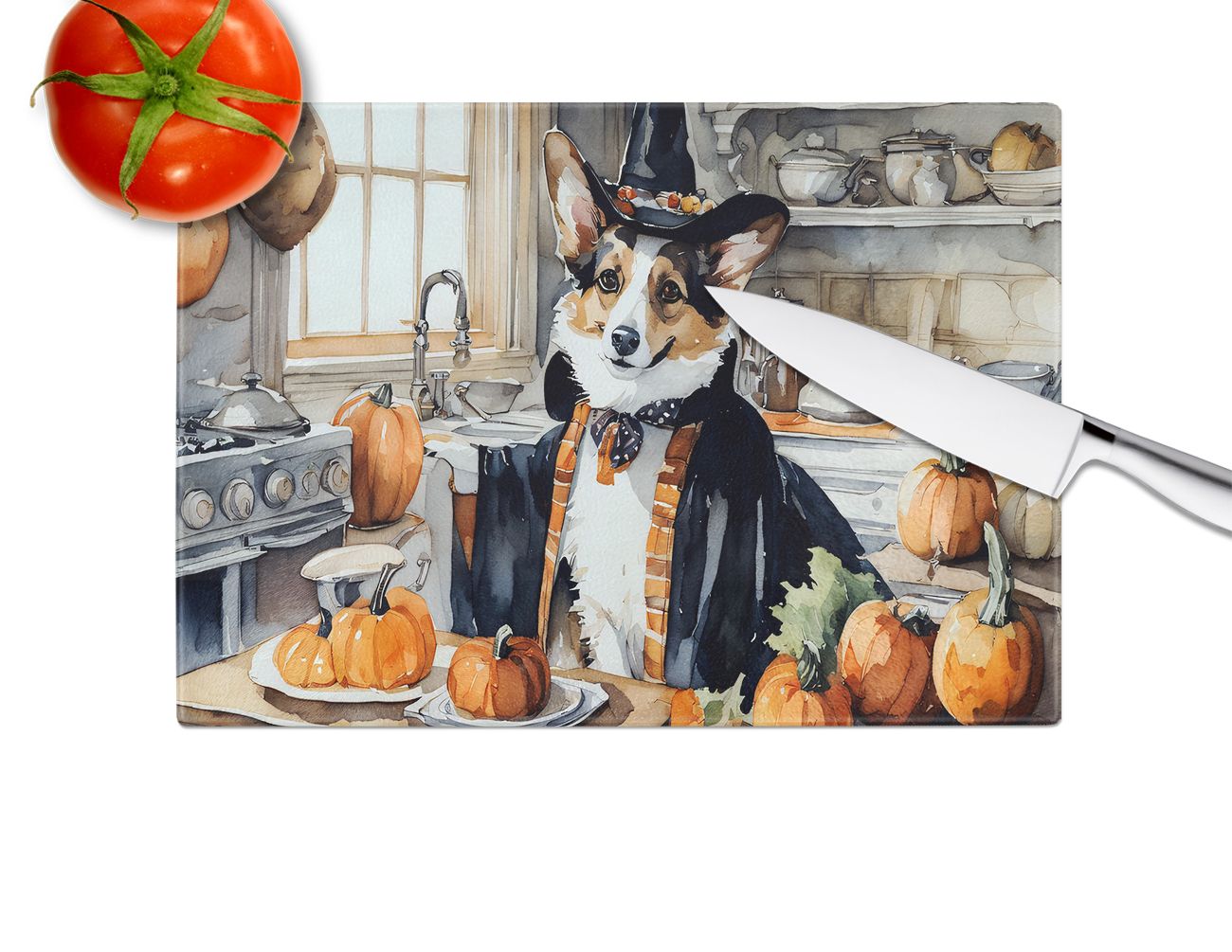 NEW Corgi Fall Kitchen Pumpkins Glass Cutting Board Decorative Tempered Glass Kitchen Cutting and Serving Board Large Size Chopping Board