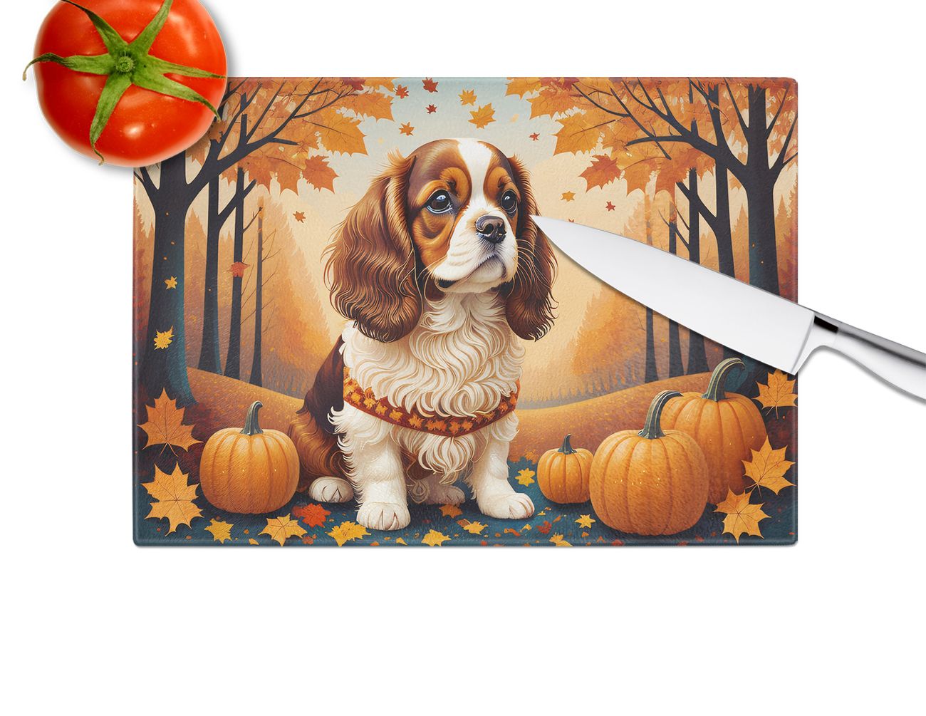 NEW Cavalier Spaniel Fall Glass Cutting Board Decorative Tempered Glass Kitchen Cutting and Serving Board Large Size Chopping Board