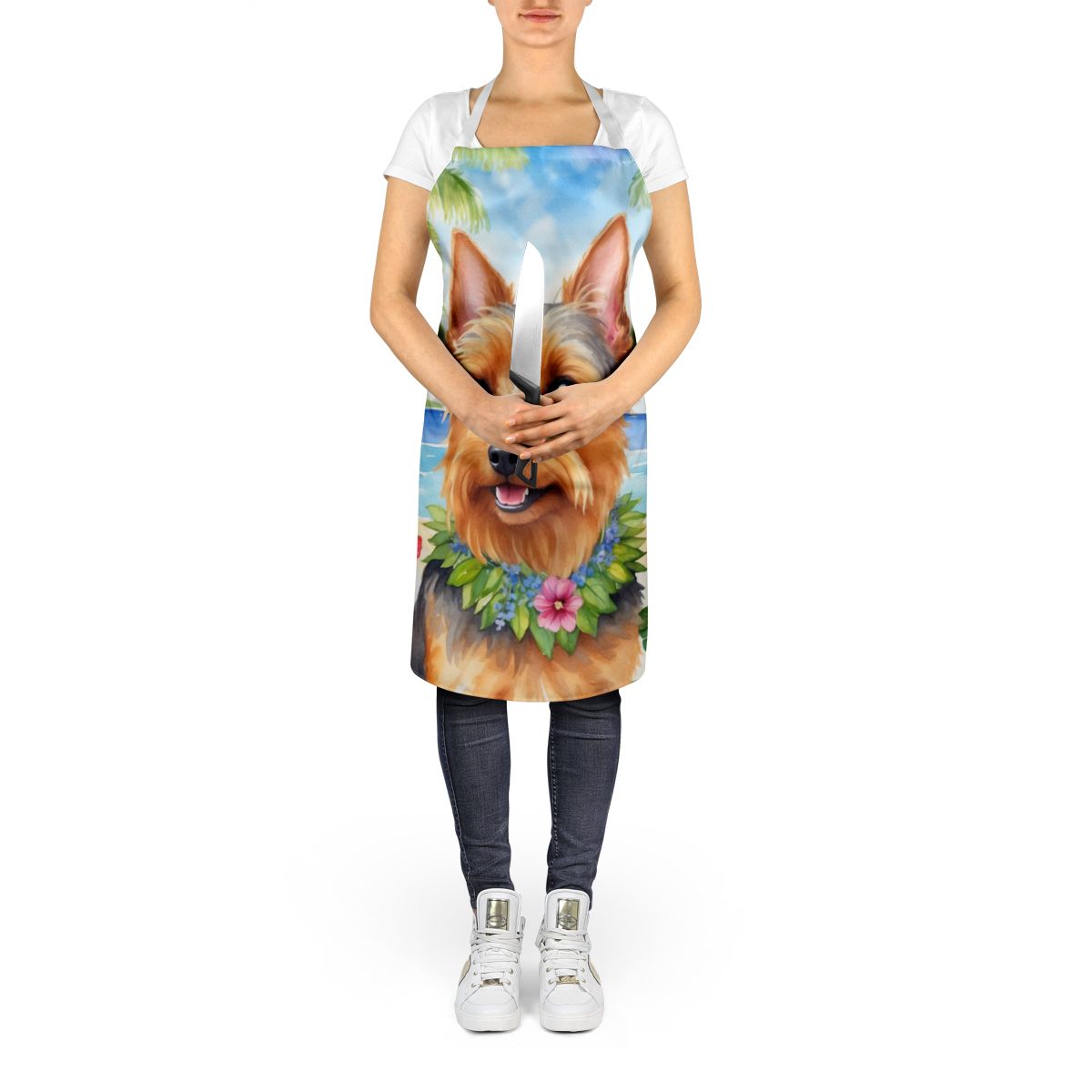 Australian Terrier Luau Apron Cooking Kitchen Server Baking Crafts Gardening for Adult Women Men, Unisex, Large, Multicolor