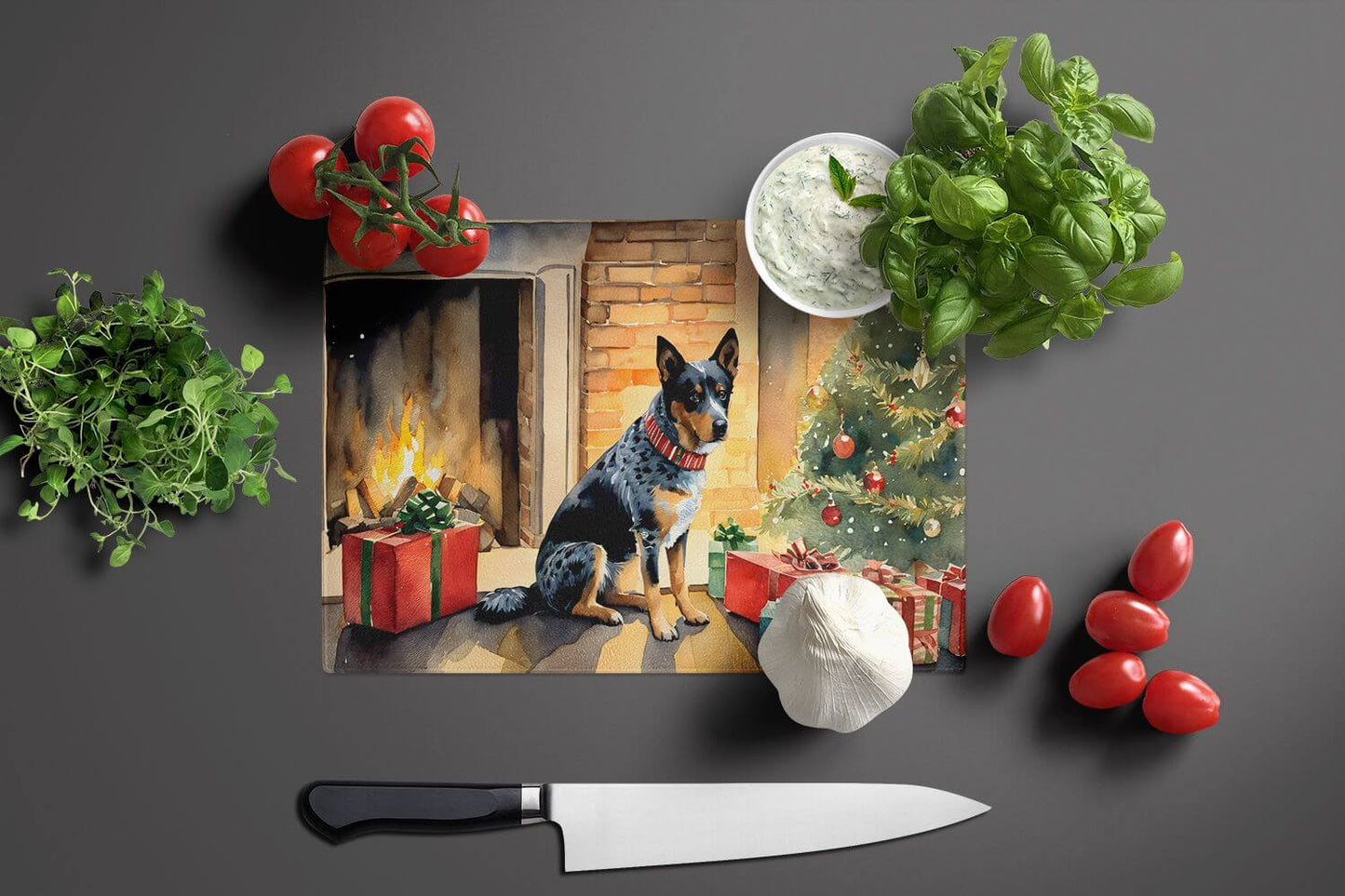 NEW Australian Cattle Dog Cozy Christmas Glass Cutting Board Decorative Tempered Glass Kitchen Cutting and Serving Board Large Size Chopping Board
