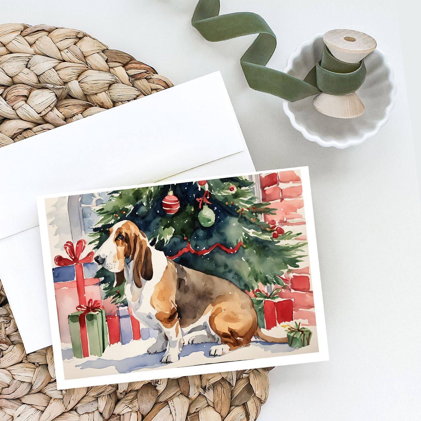 Basset Hound Christmas Greeting Cards Pack of 8 Blank Cards with Envelopes Whimsical A7 Size 5x7 Blank Note Cards