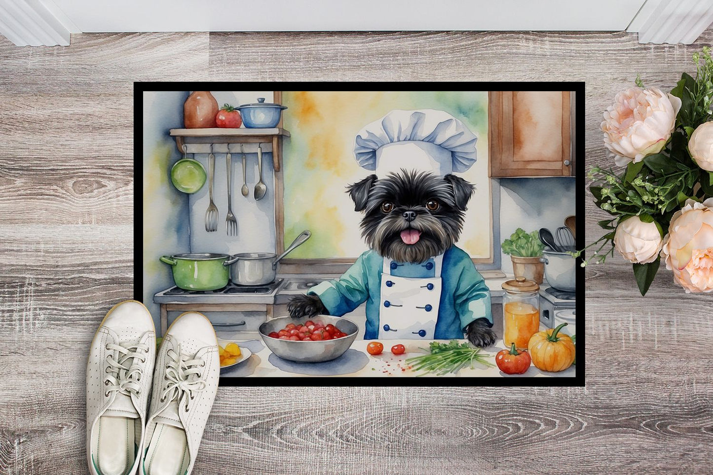 Affenpinscher The Chef Doormat Front Door Mat Indoor Outdoor Rugs for Entryway, Non Slip Washable Low Pile, 24H X 36W