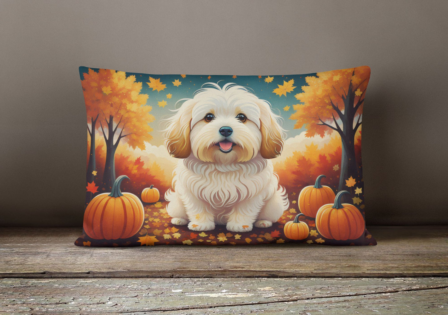 Autumn Leaves Throw Pillow Throw Pillow for Indoor Couch Bed Outdoor Patio Washable, Coton De Tulear,12Hx16W