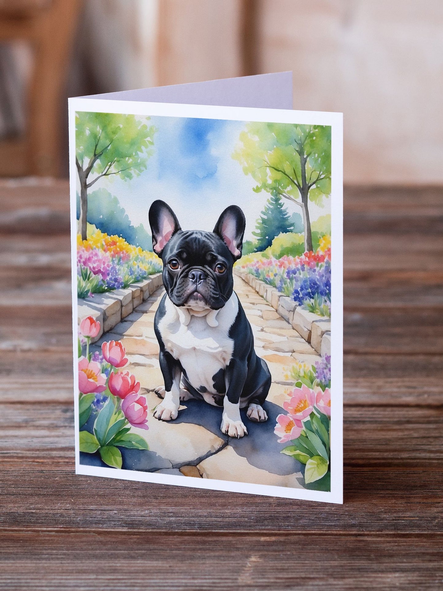 French Bulldog Spring Path Greeting Cards Pack of 8 Blank Cards with Envelopes Whimsical A7 Size 5x7 Blank Note Cards