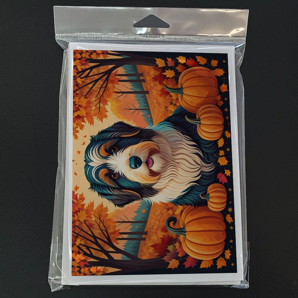 Bearded Collie Fall Greeting Cards Pack of 8 Blank Cards with Envelopes Whimsical A7 Size 5x7 Blank Note Cards