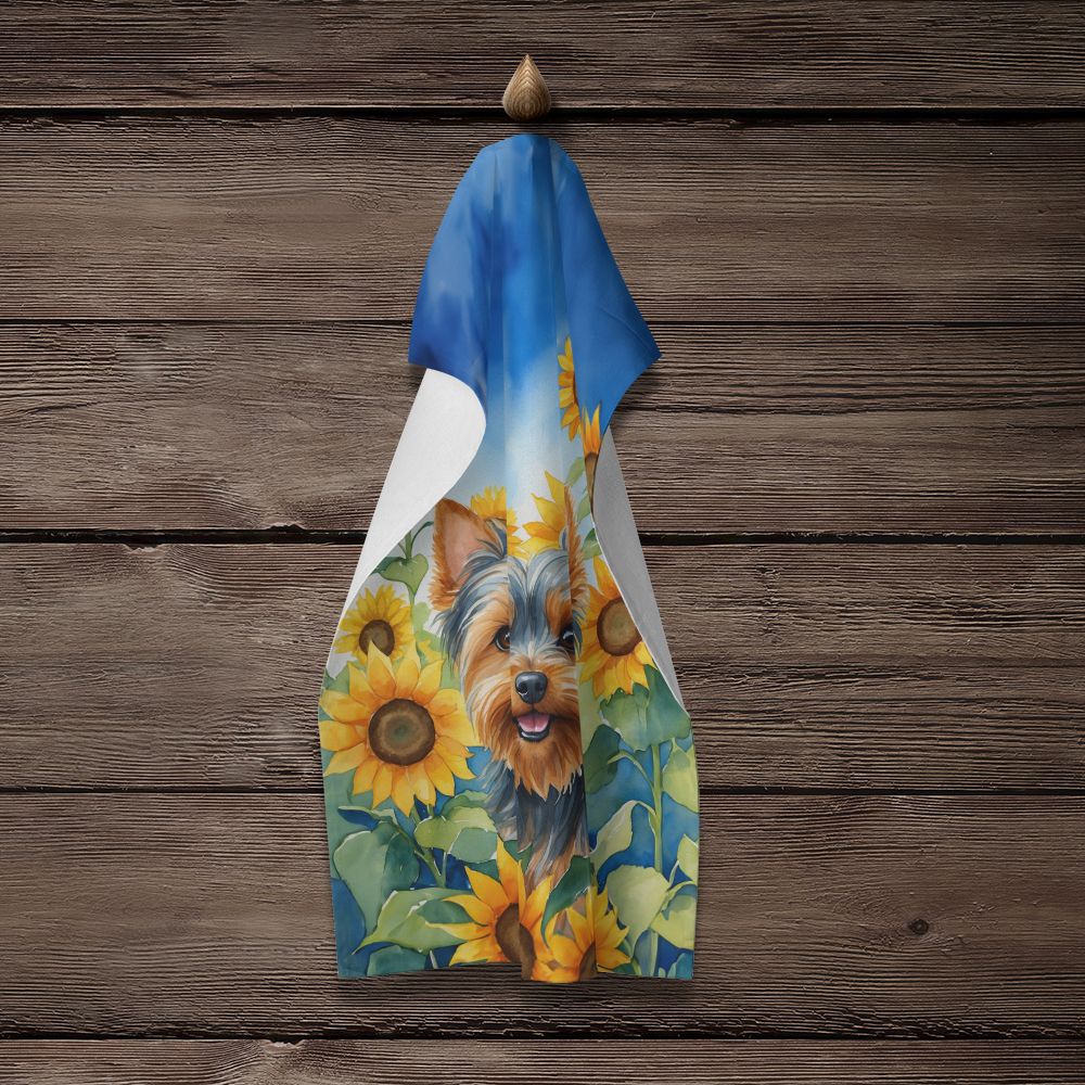 Yorkshire Terrier in Sunflowers Kitchen Towel Dish Cloths Guest Hand Towel Decorative Bathroom Towel for Face,Tea, Dishcloth, Kitchen and Bath