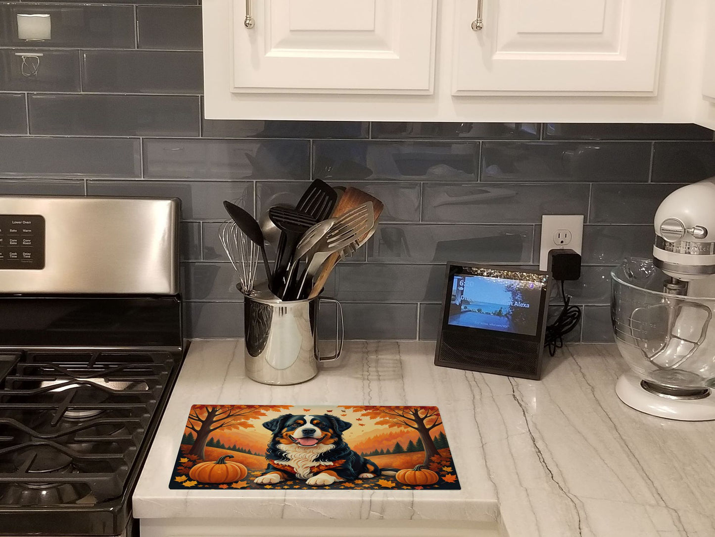 NEW Bernese Mountain Dog Fall Glass Cutting Board Decorative Tempered Glass Kitchen Cutting and Serving Board Large Size Chopping Board