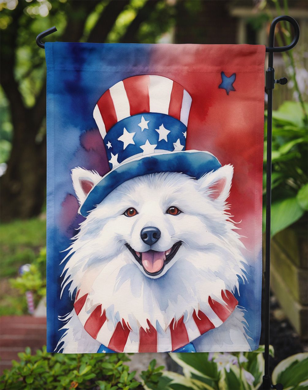 American Eskimo Patriotic American Garden Flag Mailbox Flag Decorative Yard Flag Banner Outside Patio Artwork Yard Flower Beds, Garden Size, Multicolor