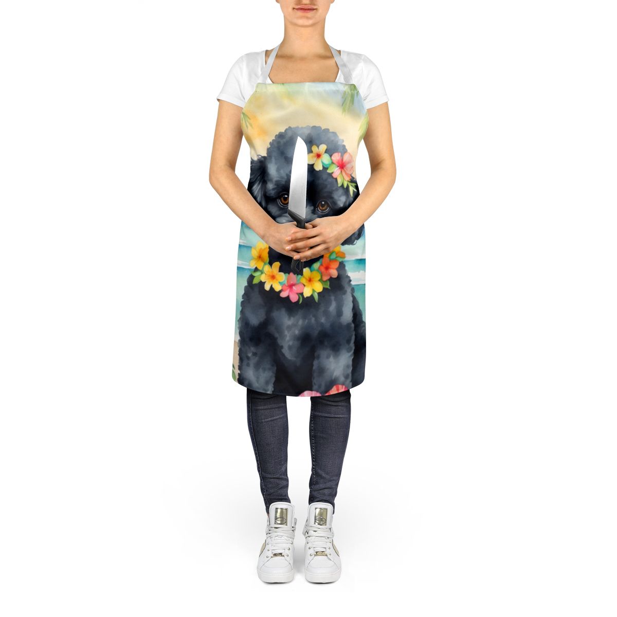 Black Poodle Luau Apron Cooking Kitchen Server Baking Crafts Gardening for Adult Women Men, Unisex, Large, Multicolor