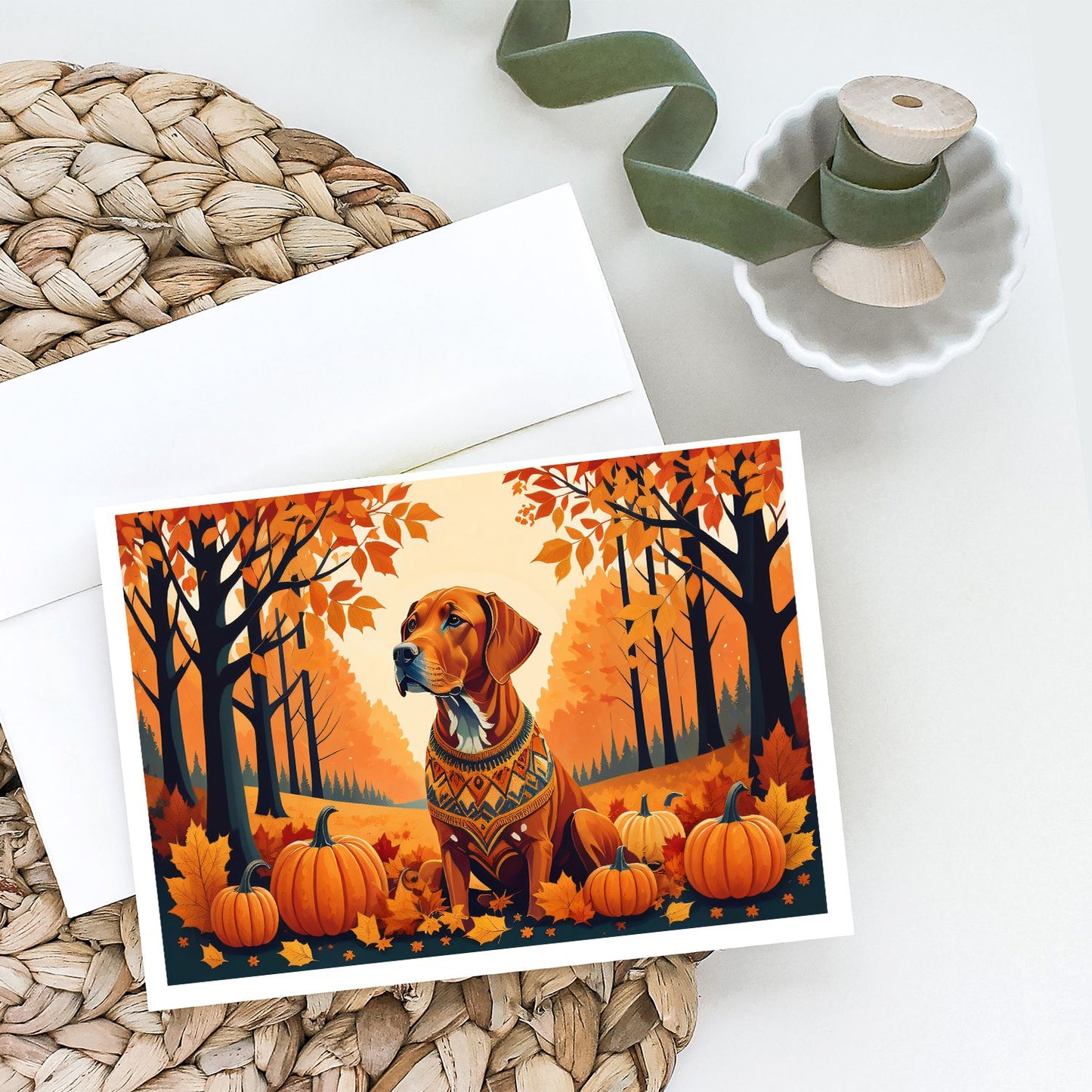 Vizsla Fall Greeting Cards Pack of 8 Blank Cards with Envelopes Whimsical A7 Size 5x7 Blank Note Cards