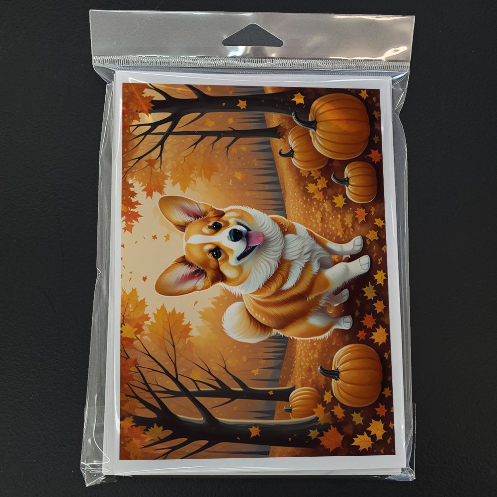 Corgi Fall Greeting Cards Pack of 8 Blank Cards with Envelopes Whimsical A7 Size 5x7 Blank Note Cards