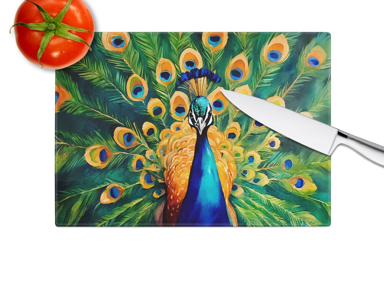 NEW Peacock Glass Cutting Board Decorative Tempered Glass Kitchen Cutting and Serving Board Large Size Chopping Board