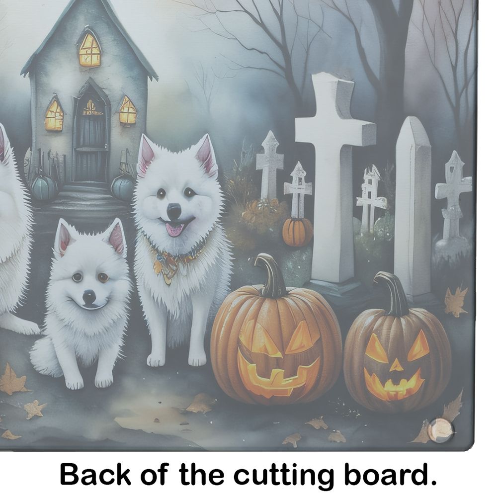 NEW American Eskimo Spooky Halloween Glass Cutting Board Decorative Tempered Glass Kitchen Cutting and Serving Board Large Size Chopping Board