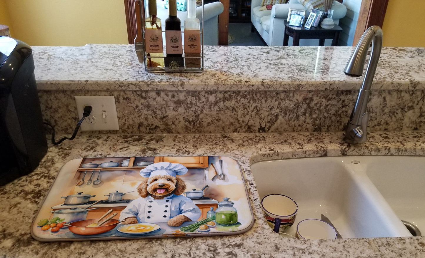 Labradoodle The Chef Dish Drying Mat Absorbent Dish Drying Mat Pad for Kitchen Counter Dish Drainer Mat for Countertop, 14 x 21", Multicolor
