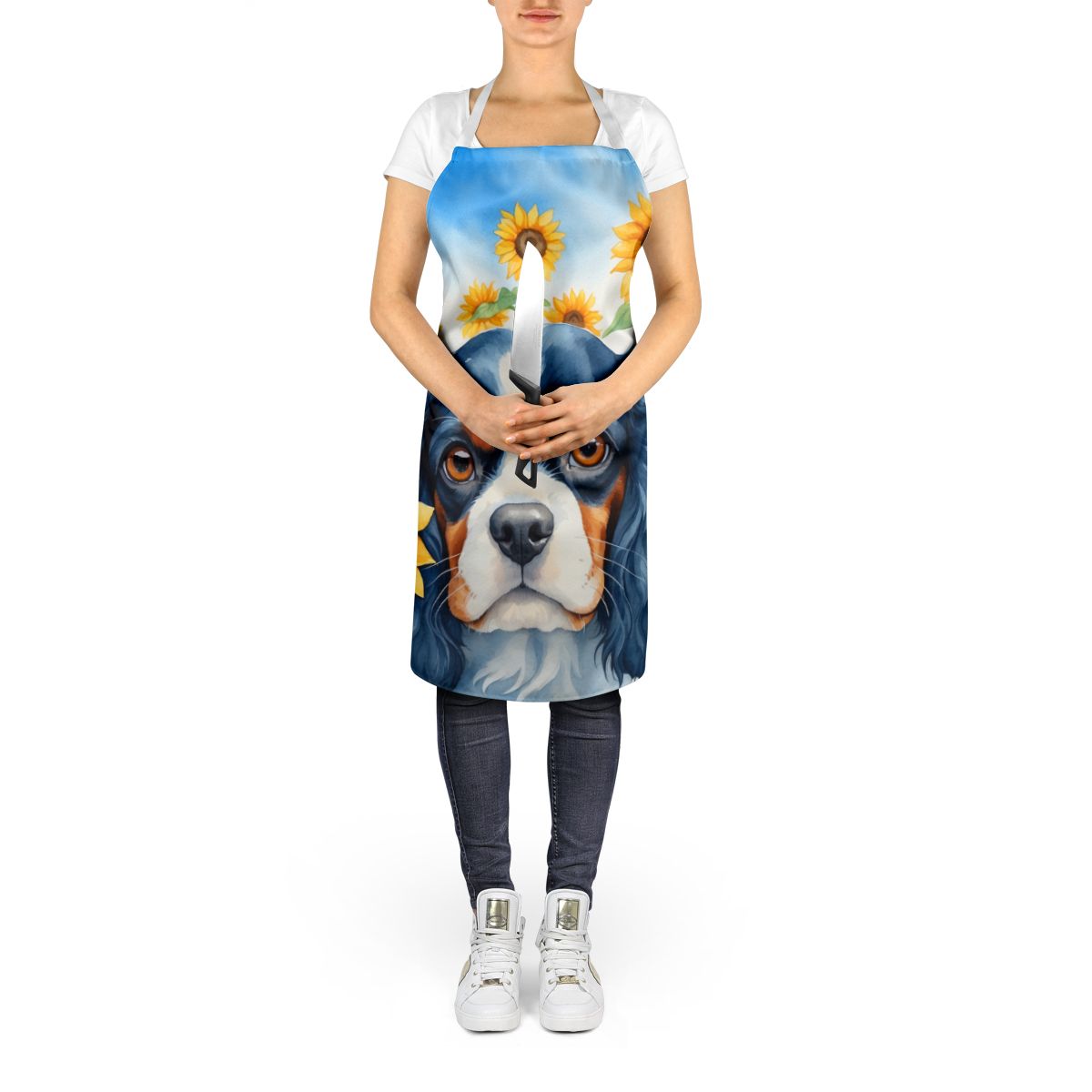 Cavalier Spaniel in Sunflowers Apron Cooking Kitchen Server Baking Crafts Gardening for Adult Women Men, Unisex, Large, Multicolor